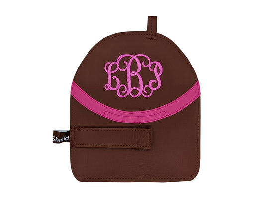 Embroidery monogram on Slide stirrup cover